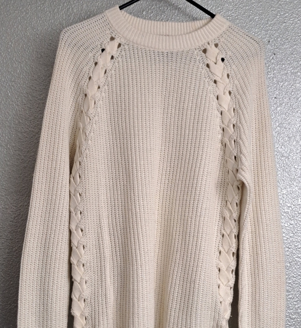 Poof Ivory Knit Sweater With Side Braids  Size L
